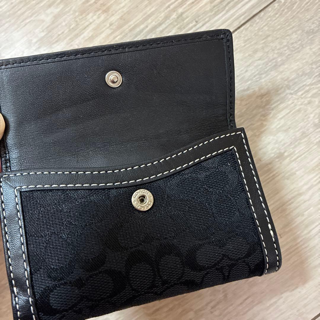 COACH コーチ 三つ折り財布 シグネチャー ブラック キャンバス レザー黒