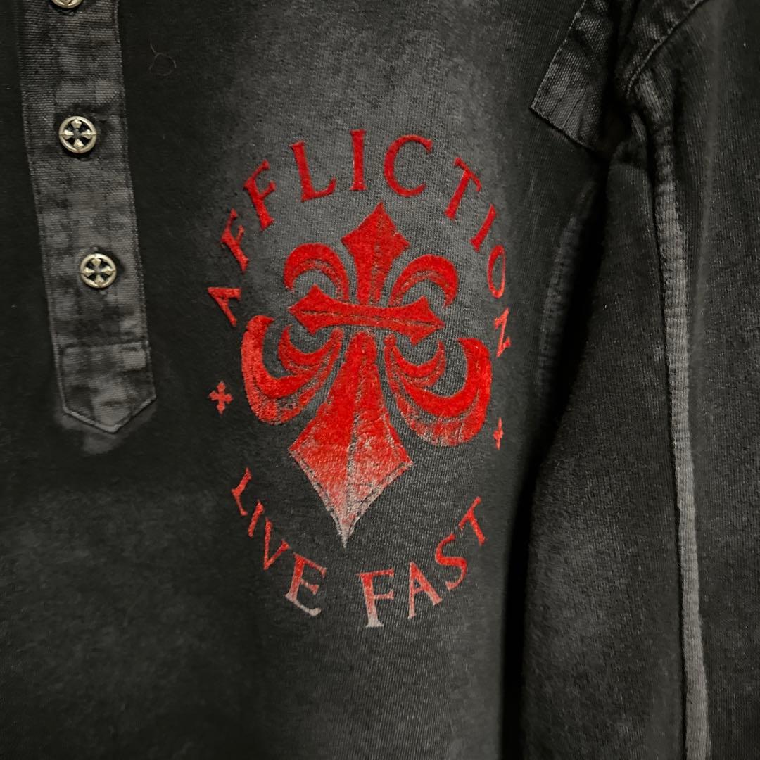 ク*コ様 AFFLICTION 長袖シャツ ブラック レッド　ロンT 長袖