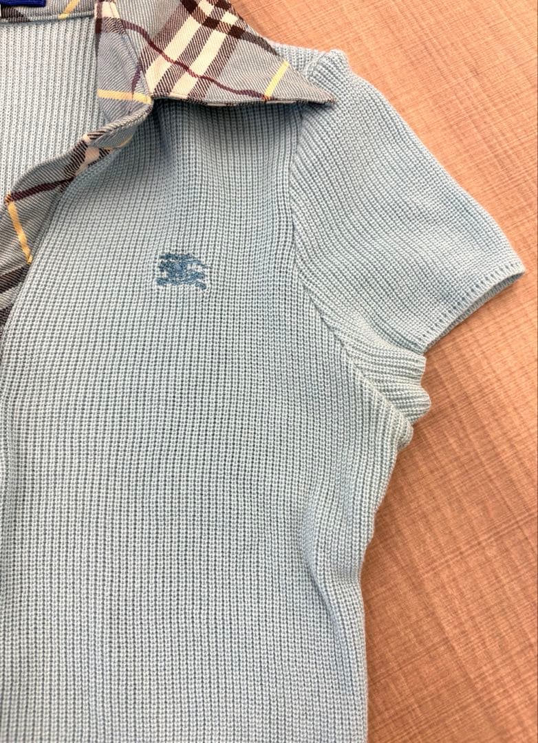 レア✨️バーバリーブルーレーベル サマーニット ポロシャツ 水色ノバチェック 38