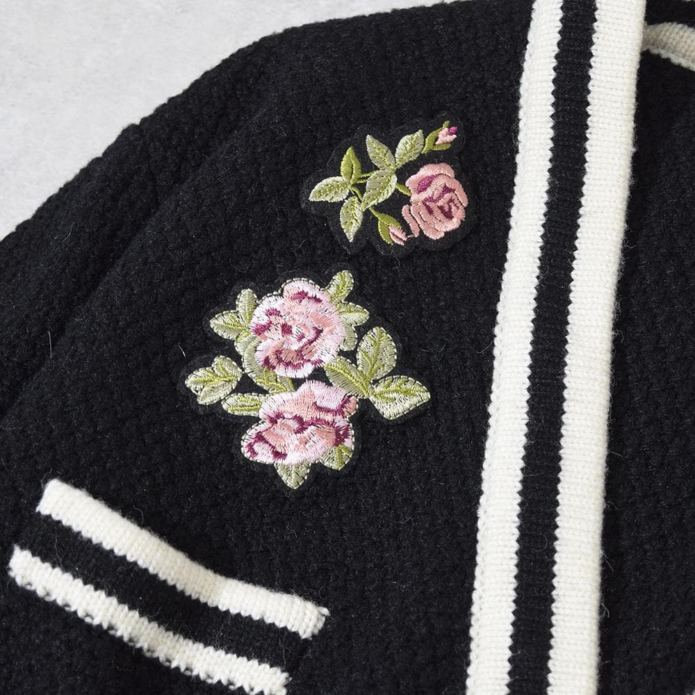 Super Beauty 花 刺繍 ミツバチ ビジュー装飾 ロングカーディガン