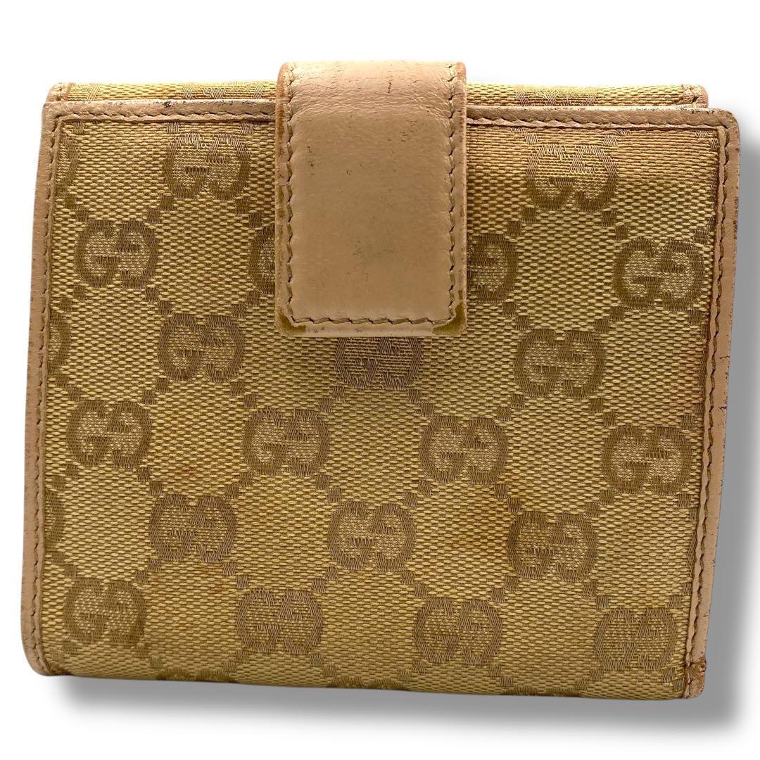 美品 GUCCI グッチ 二つ折り財布 キャンバス レザー GGスプリーム