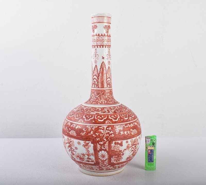 中国　赤絵　花鳥文　天球瓶　C　3570B