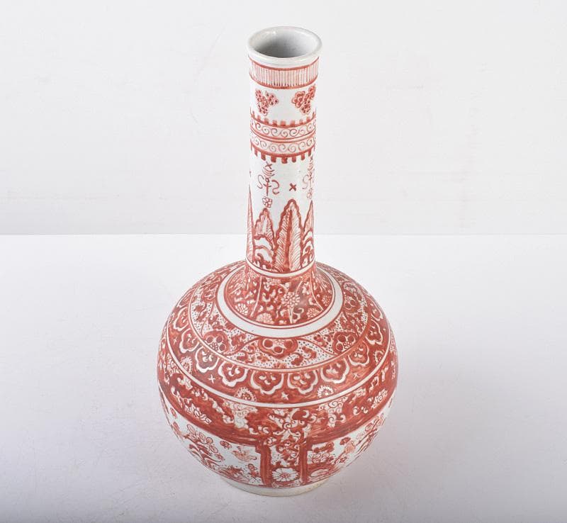 中国　赤絵　花鳥文　天球瓶　C　3570B