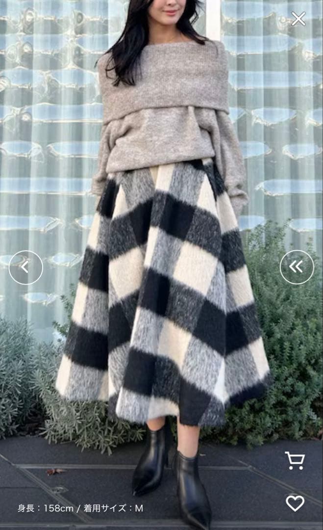 《美品》ELFRANK ブロックチェック 起毛ロングフレアスカート Mサイズ