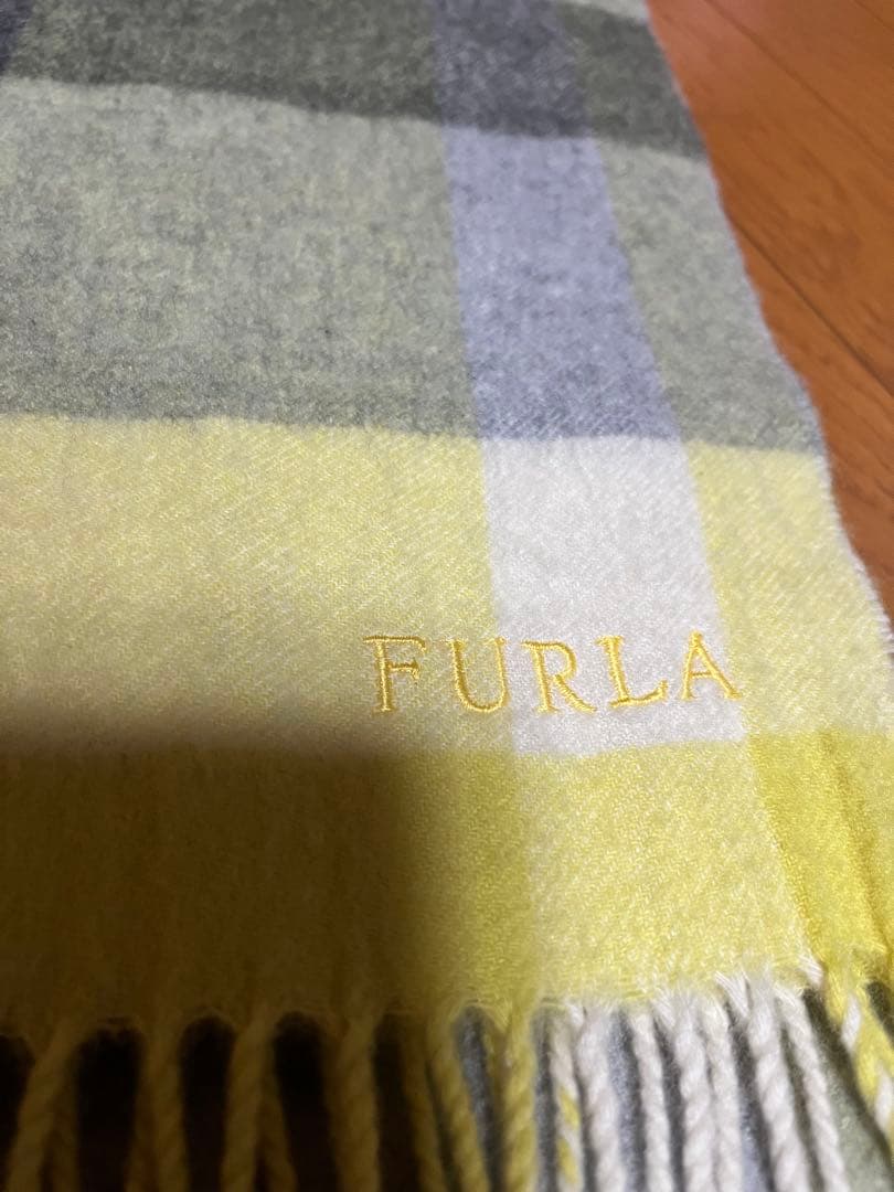 FURLA チェック柄マフラー 洗えるカシミア