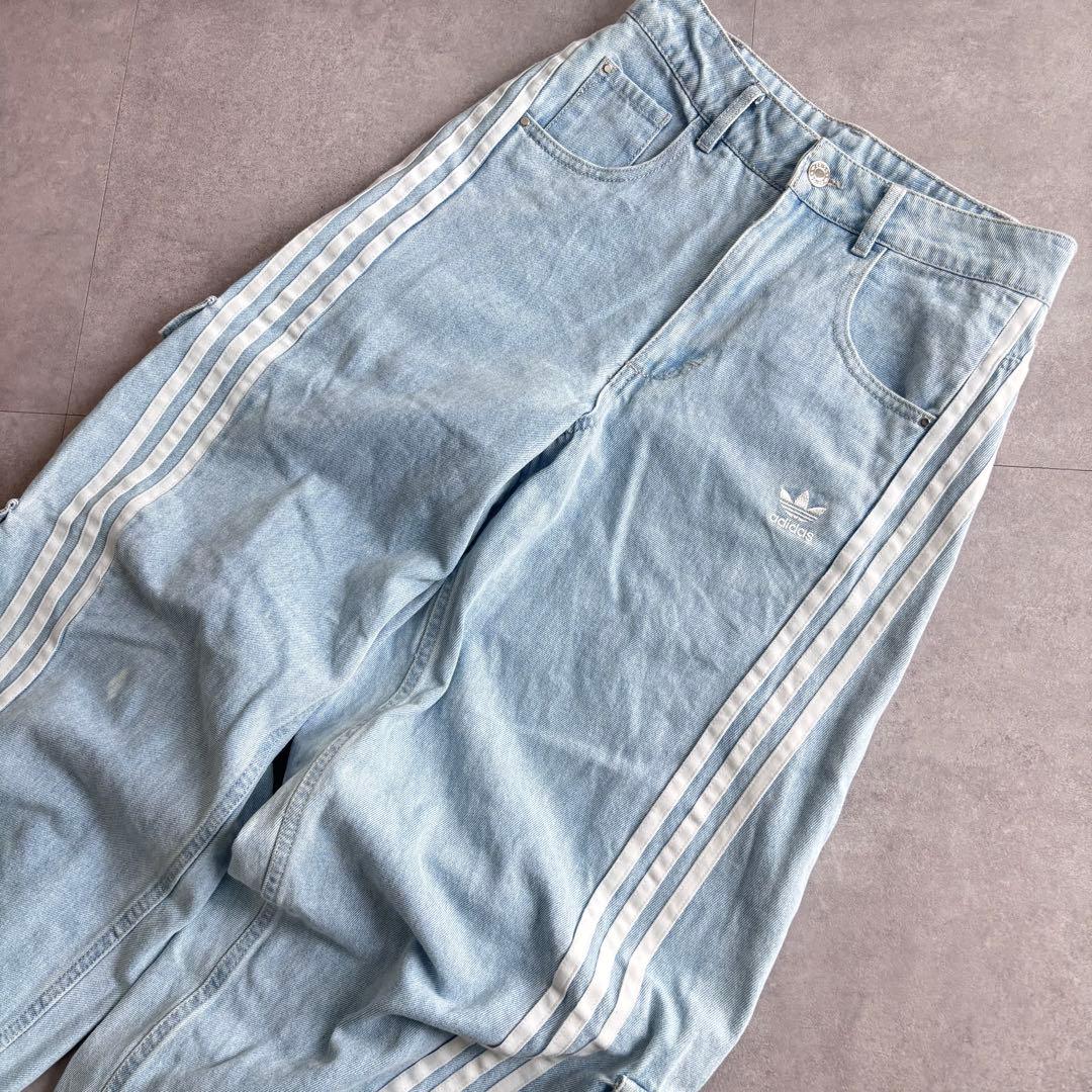 adidas Adilenium デニムカーゴパンツ　クリアブルー 紐なし　25