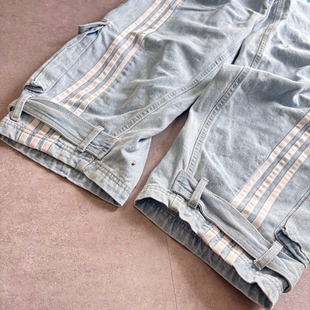 adidas Adilenium デニムカーゴパンツ　クリアブルー 紐なし　25
