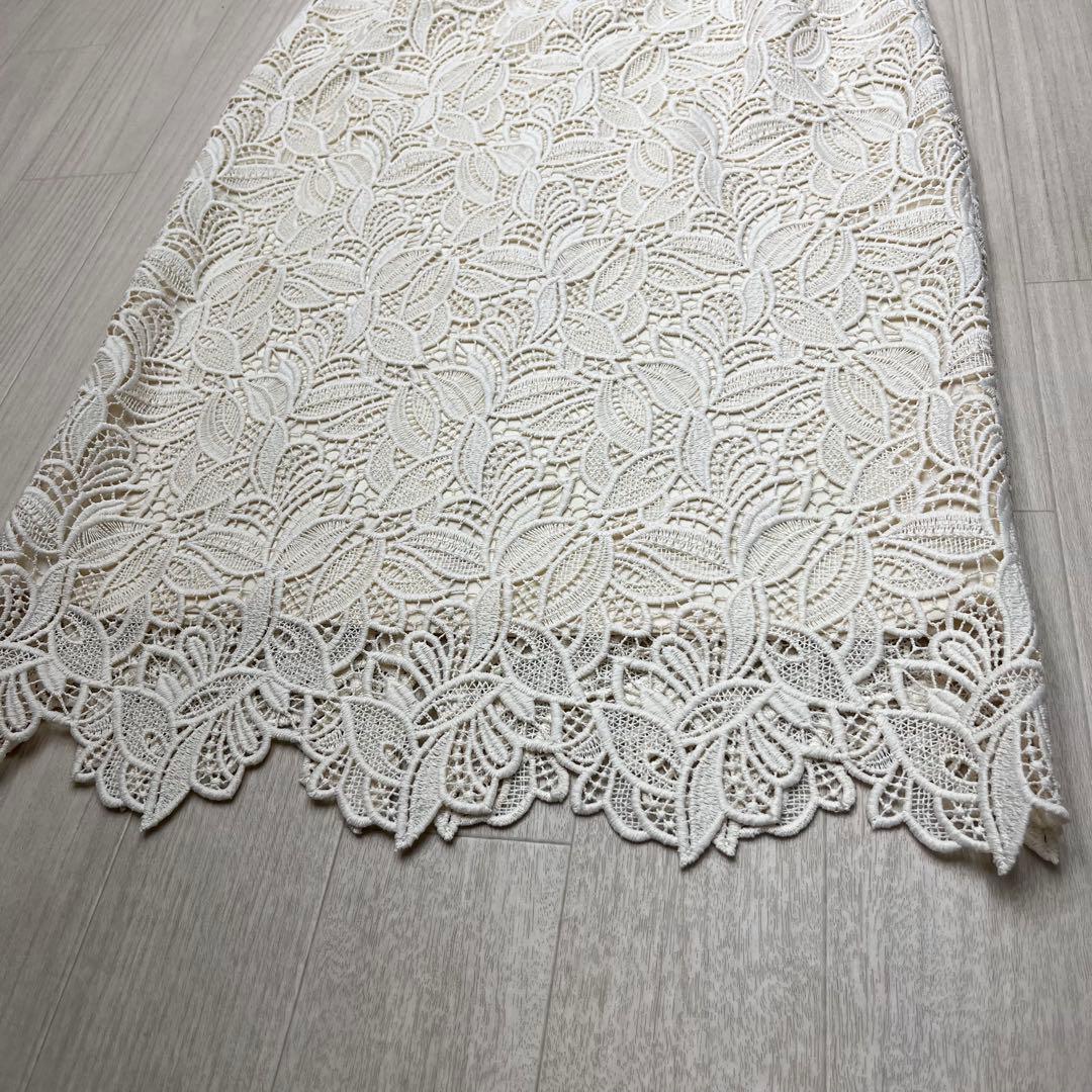 ■ 美品　ANAYI アナイ　総レース　ミモレ丈　スカート　アイボリー　38