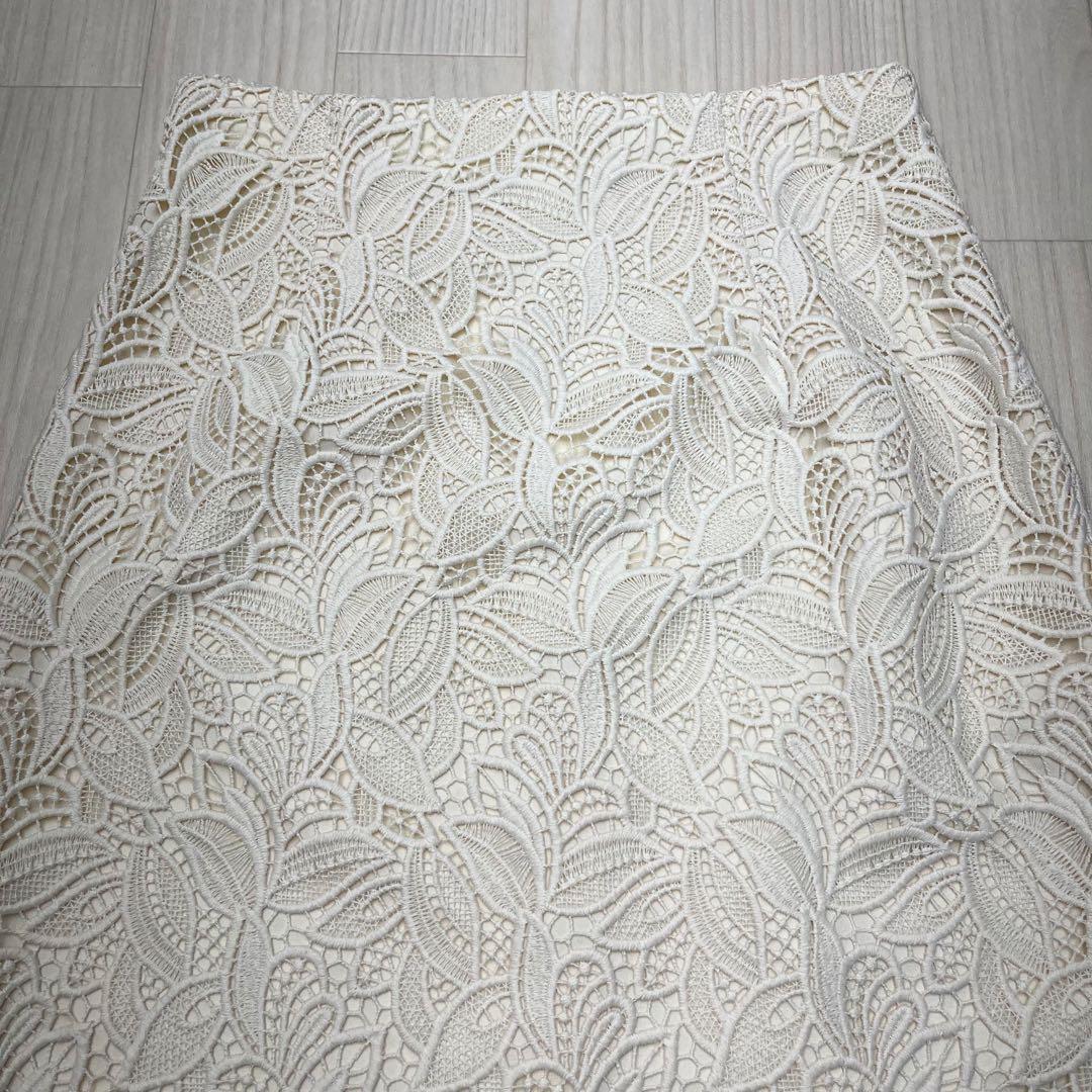 ■ 美品　ANAYI アナイ　総レース　ミモレ丈　スカート　アイボリー　38