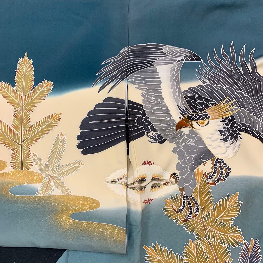 特別展示品新品正絹産着京友禅手描き美術本金仕様、特選大鷹と祝い「工芸松」古典文