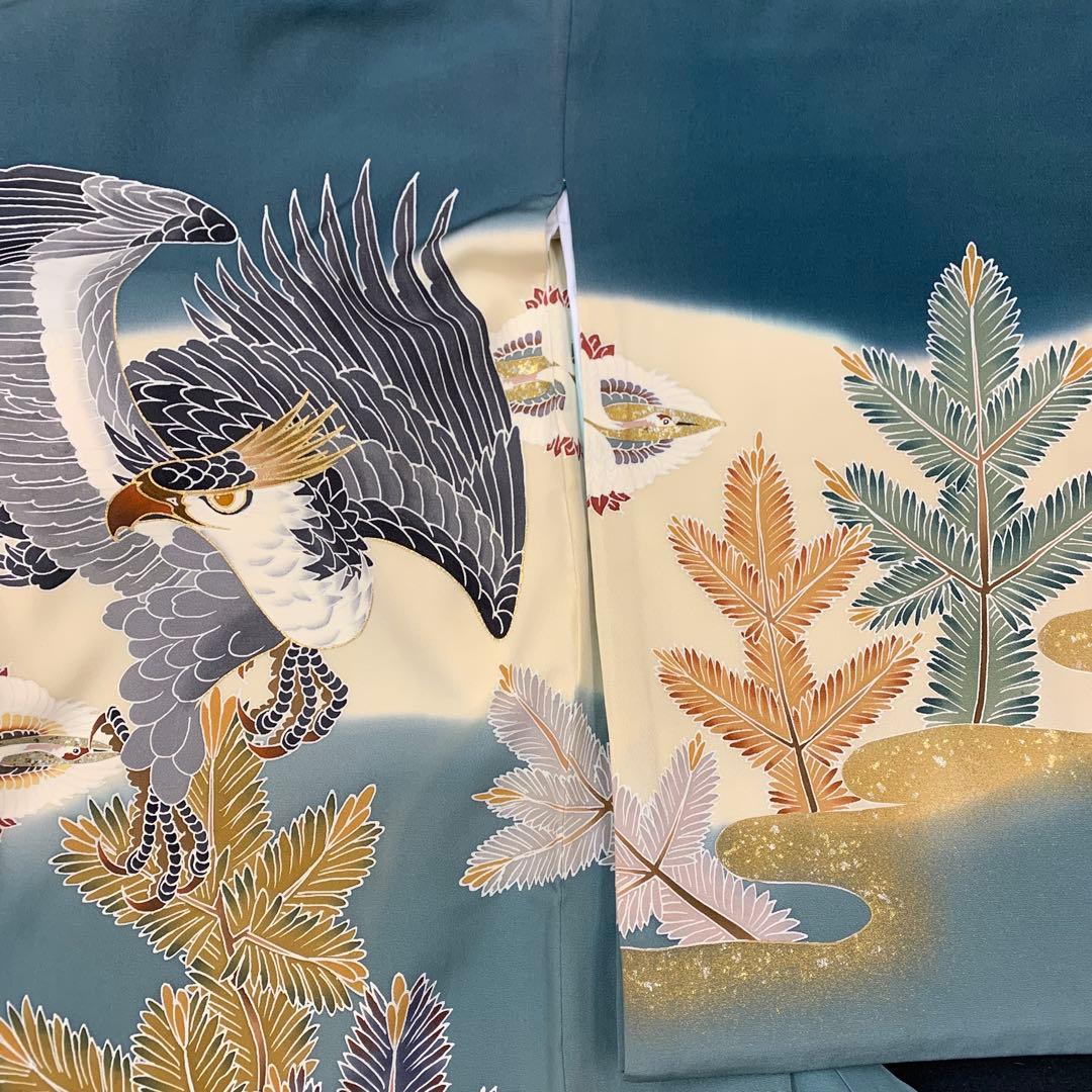 特別展示品新品正絹産着京友禅手描き美術本金仕様、特選大鷹と祝い「工芸松」古典文