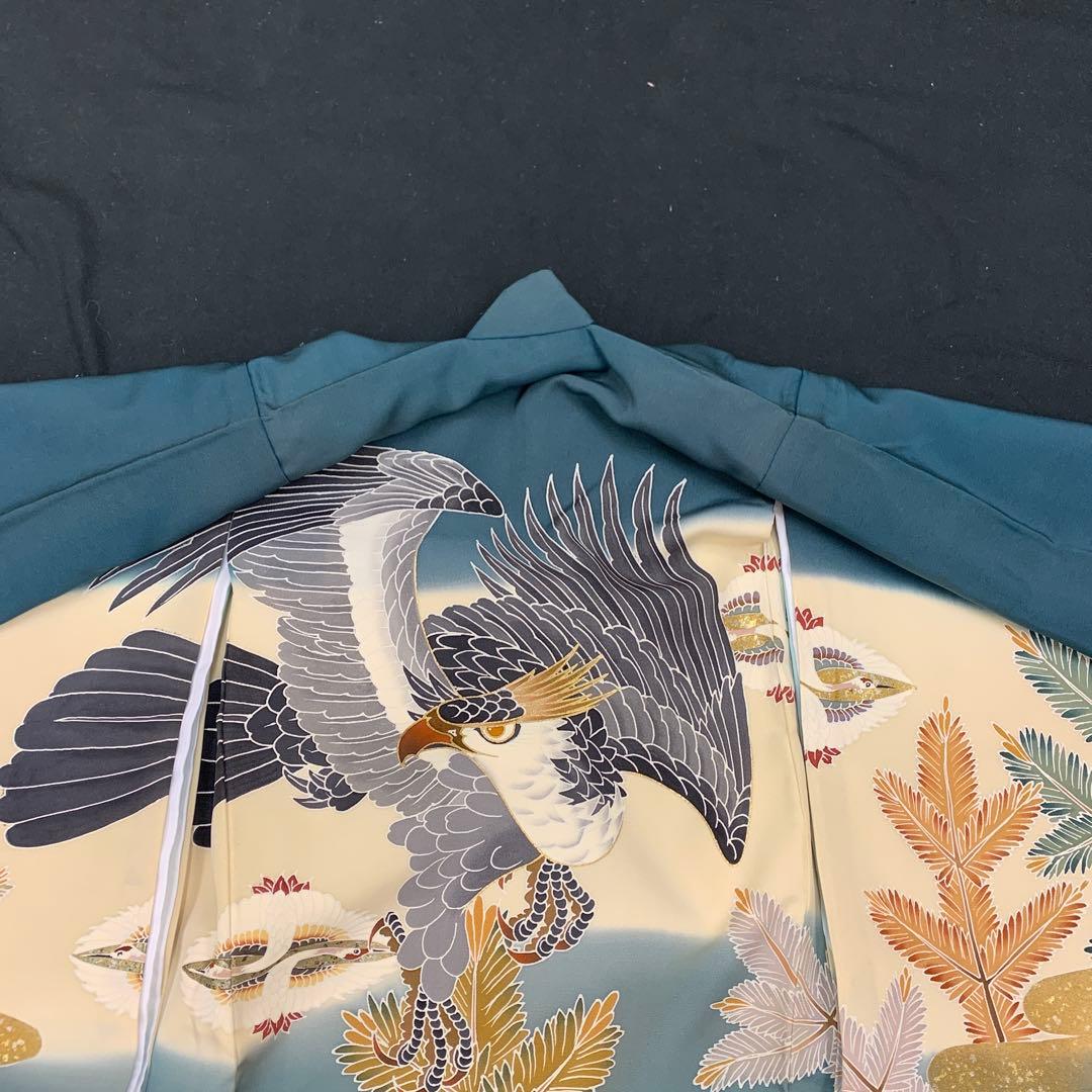 特別展示品新品正絹産着京友禅手描き美術本金仕様、特選大鷹と祝い「工芸松」古典文