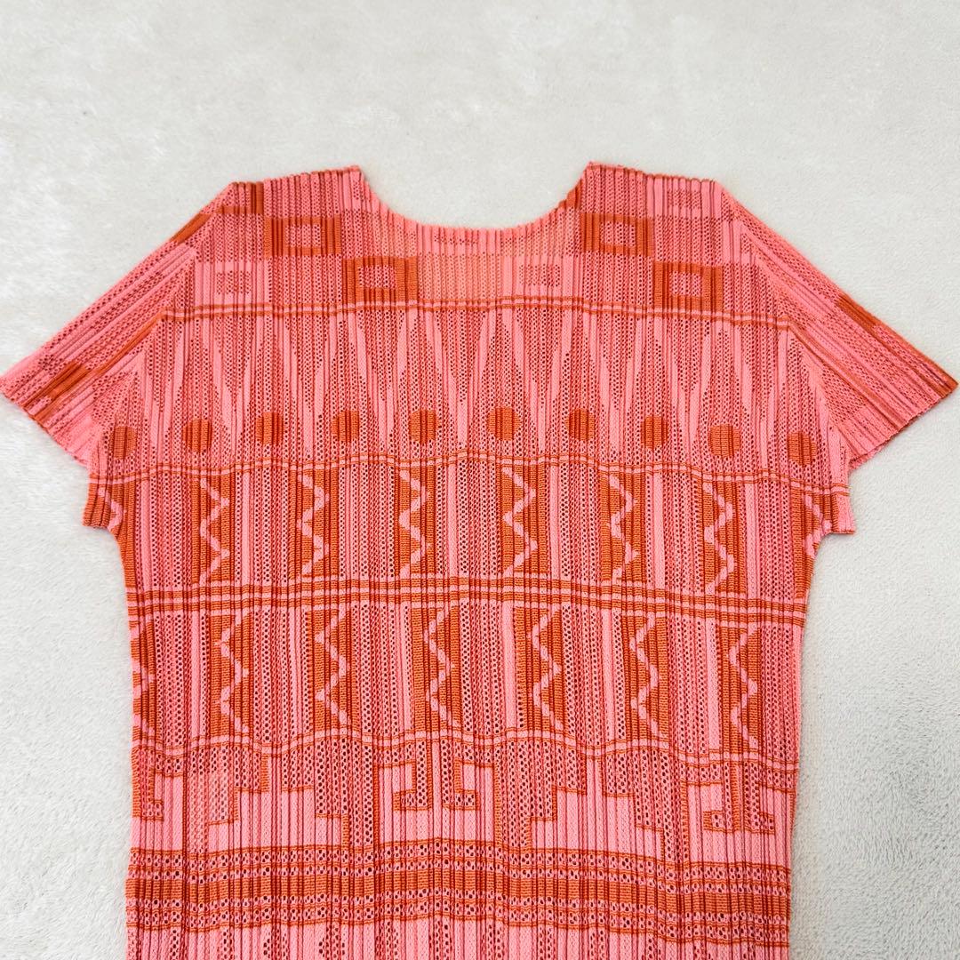 極美品✨PLEATS PLEASE プリーツ　総柄　赤色　メッシュ　サイズ3