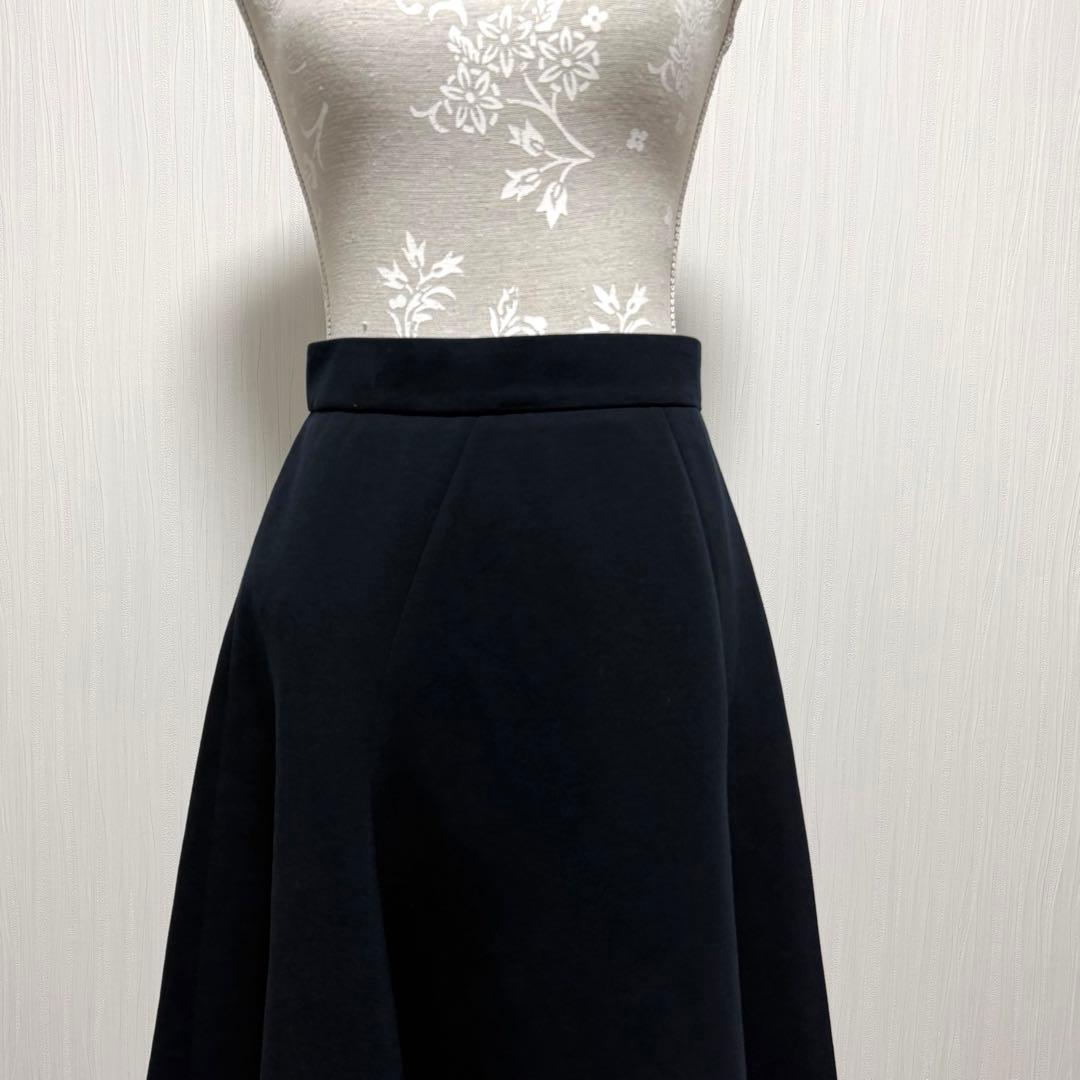 アナイ ANAYI スカート ストレッチ ニット フレア ネイビー 膝下丈 上品