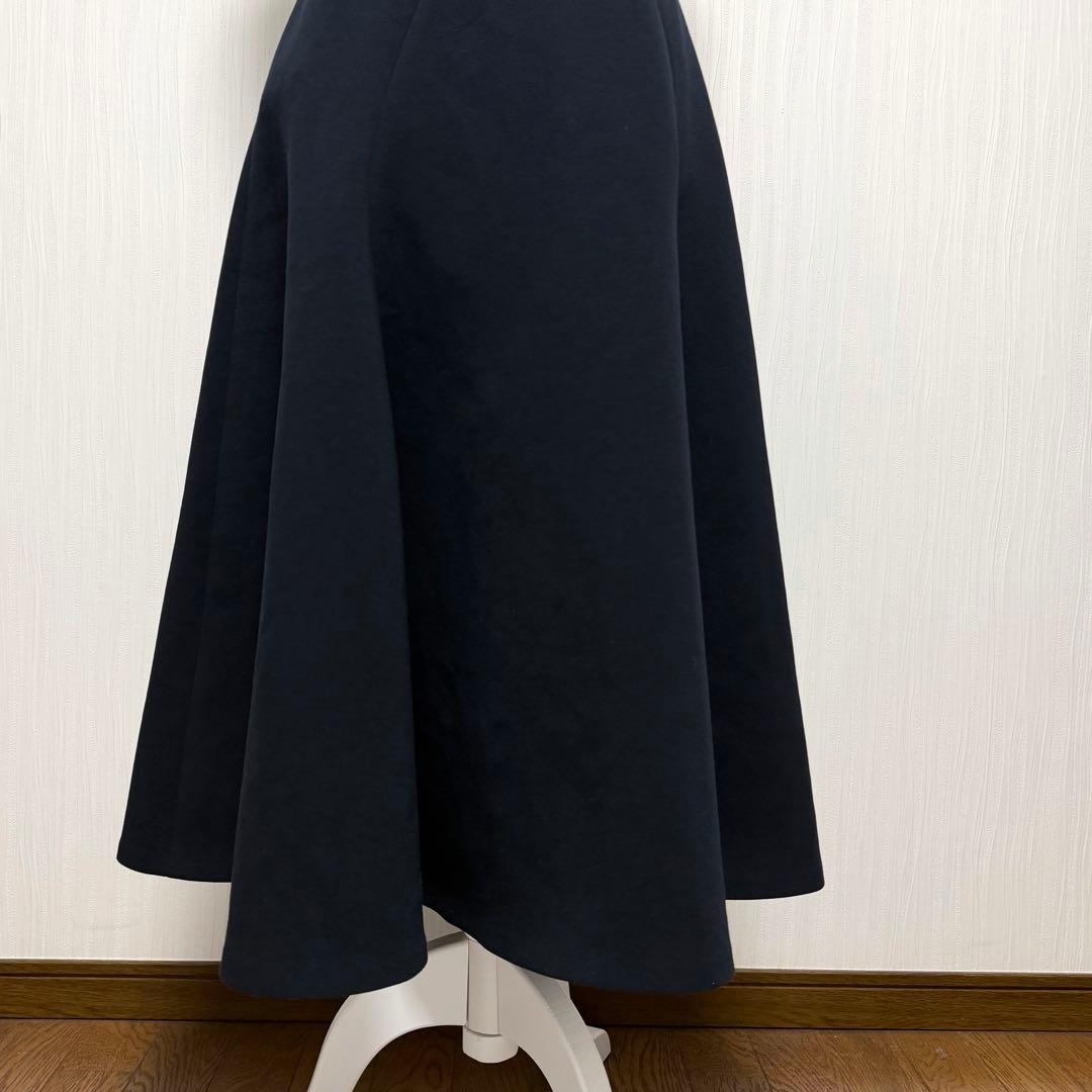 アナイ ANAYI スカート ストレッチ ニット フレア ネイビー 膝下丈 上品