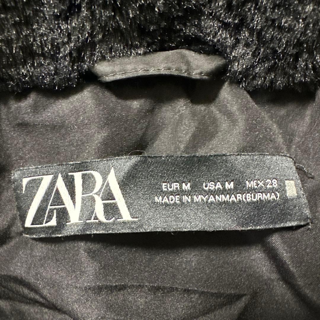 【ZARA】中綿ジャケット【M】ブラック フード取外し可　襟ムートン 高級感