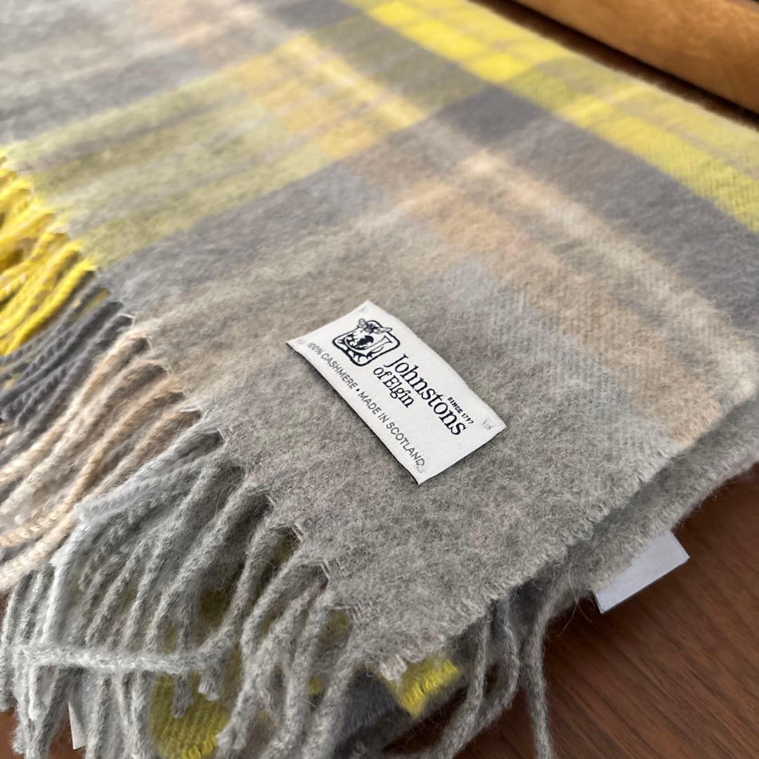 ジョンストンズ 大判 カシミアストール Yellow and Gray
