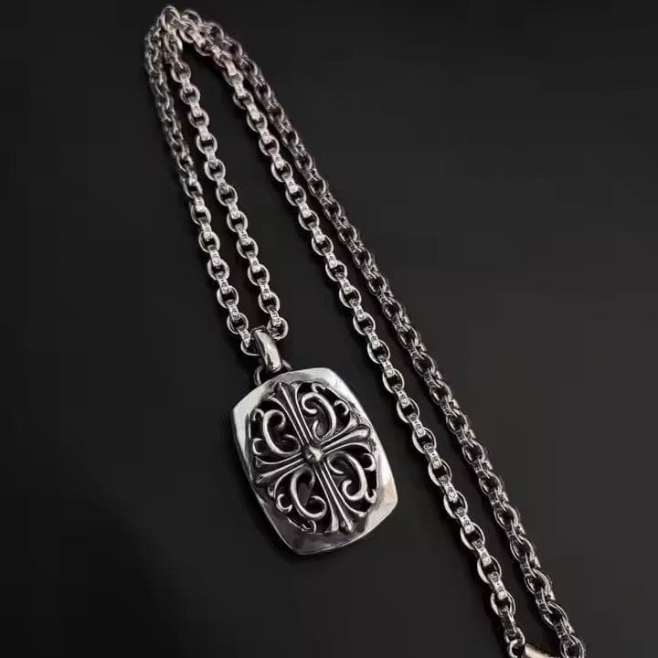 ★シルバー925　キーパーペンダントフレアクロス ペーパーチェーンネックレス