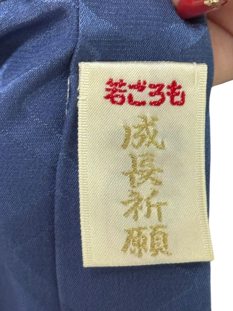お宮参り　男の子　正絹　一つ身着物、長襦袢セット　くすみブルー　鷹柄