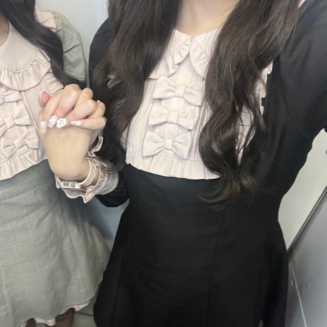 pium スクエアフリルリボンドーリーワンピース ピンク