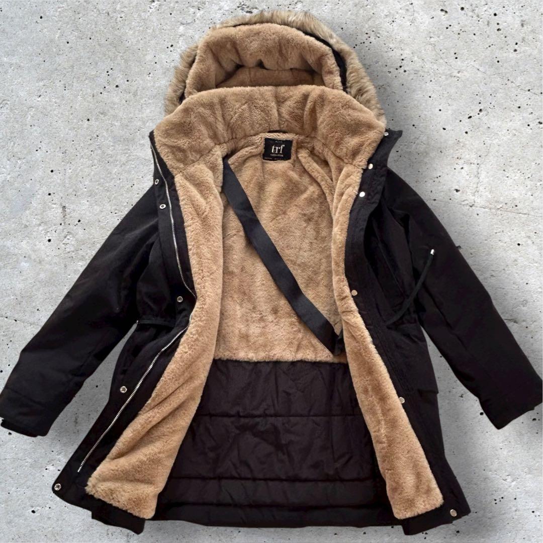 美品【ZARA TRF】ザラ トラファ ファー付 モッズコート 黒 サイズM