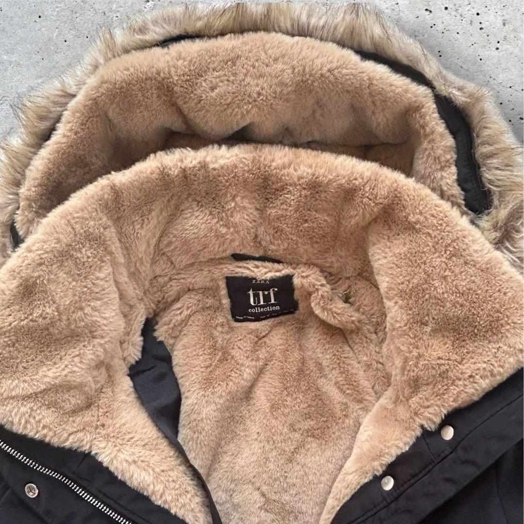 美品【ZARA TRF】ザラ トラファ ファー付 モッズコート 黒 サイズM