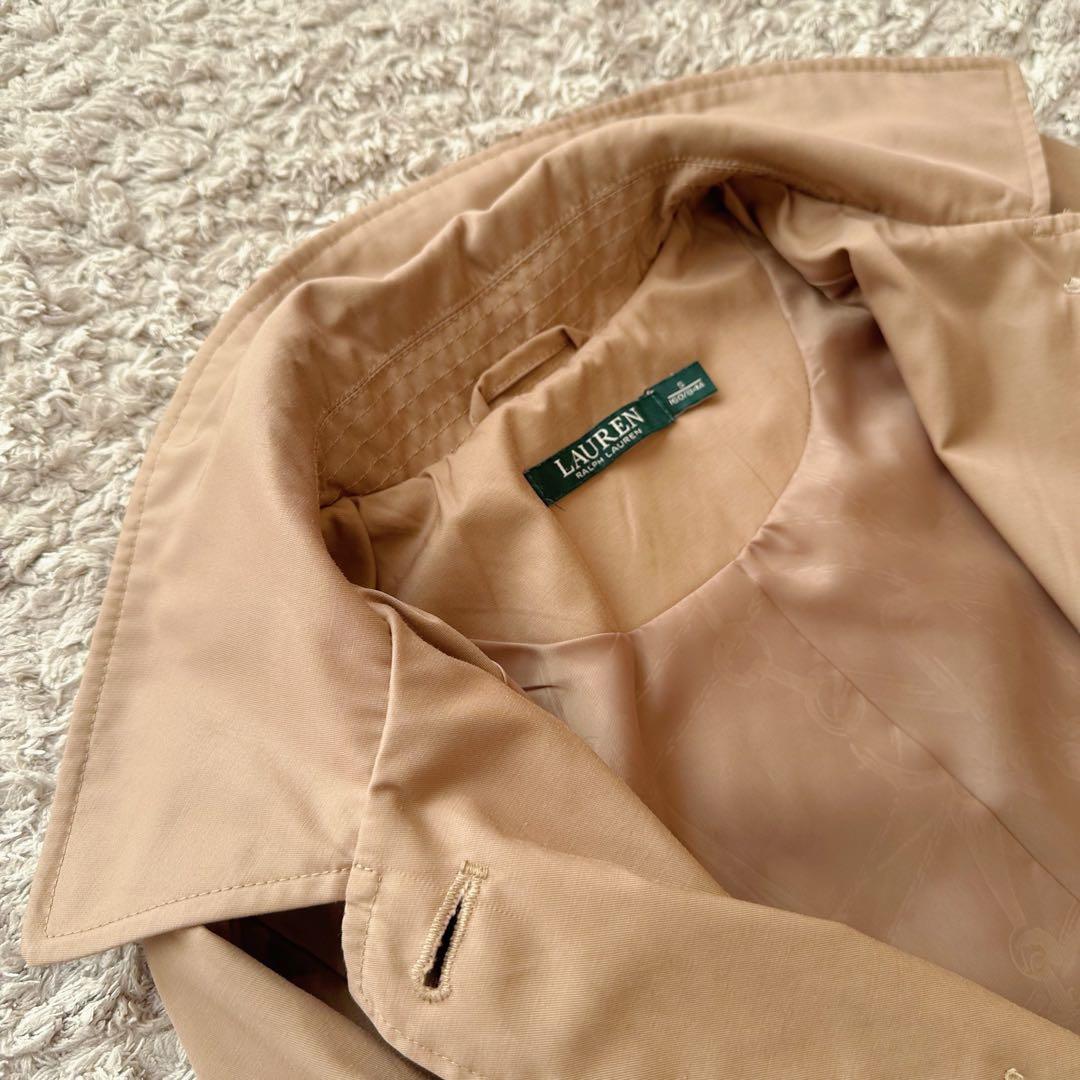 ラルフローレン：美品【コットンポリ／チェーン柄】セミロング•ステンカラーコート