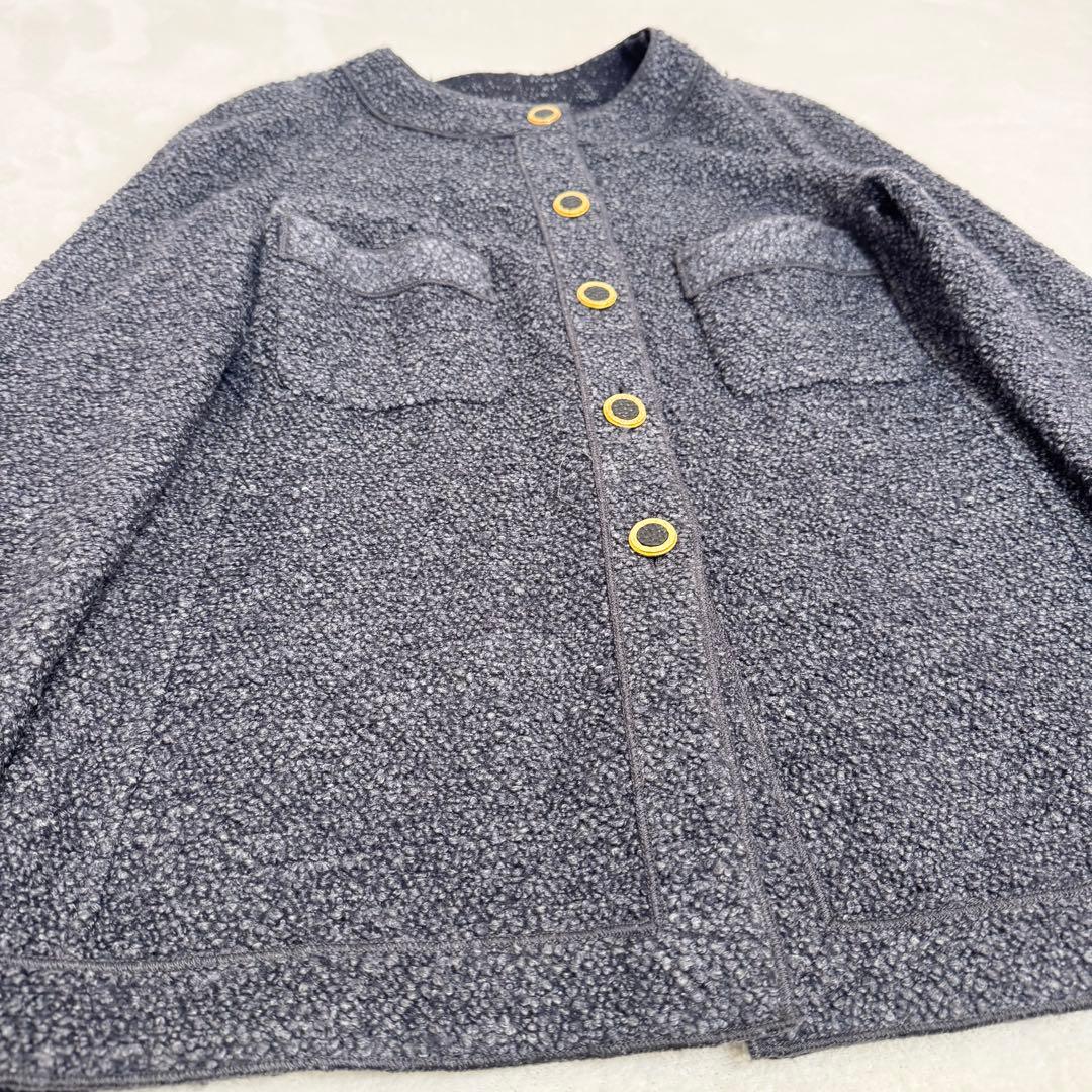 【美品】シャネル CHANEL ツイードジャケット ノーカラー グレー タグなし
