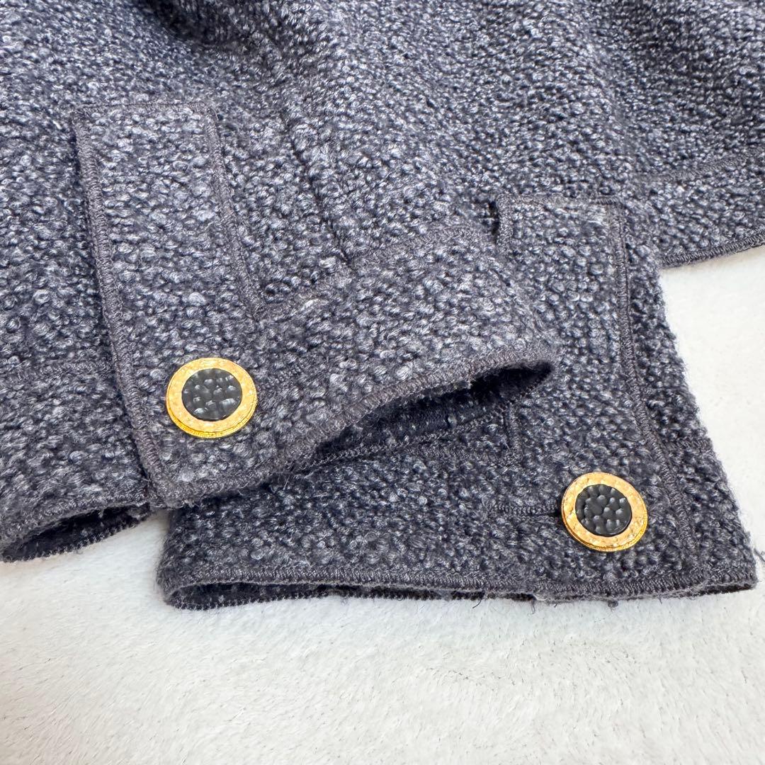【美品】シャネル CHANEL ツイードジャケット ノーカラー グレー タグなし