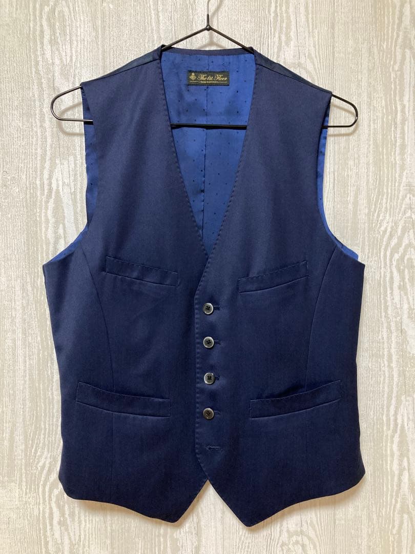 nano universe シルク混スリーピース 紺色 サイズM スーツカバー付
