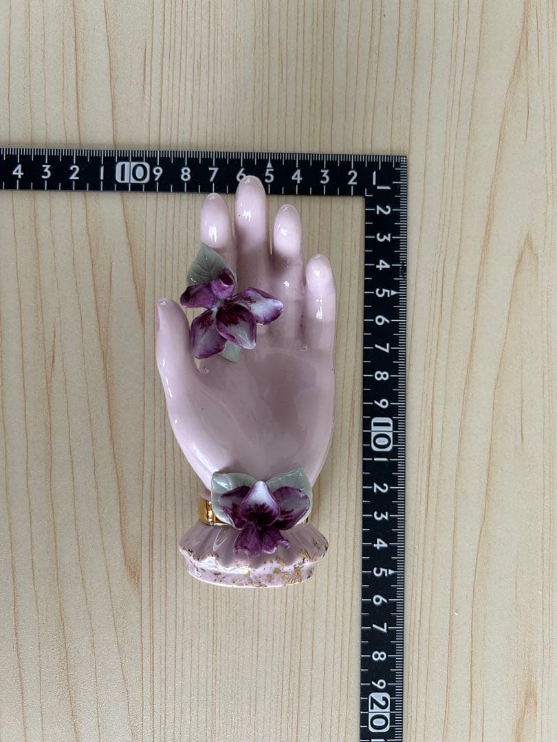 希少　陶器製手形小物入れ ハンドトレイ　スミレの花