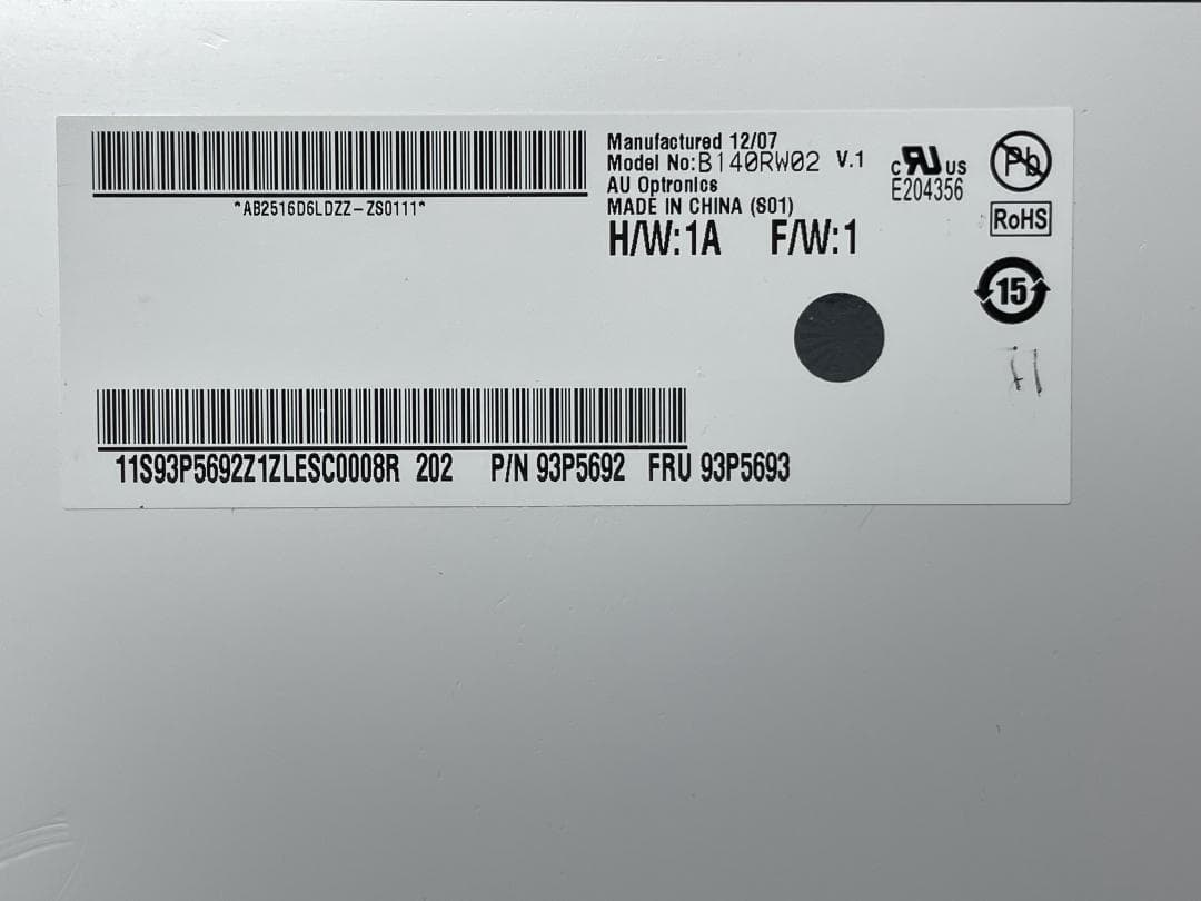 ノートPC用液晶パネル 14インチ 1600x900 AUO B140RW02