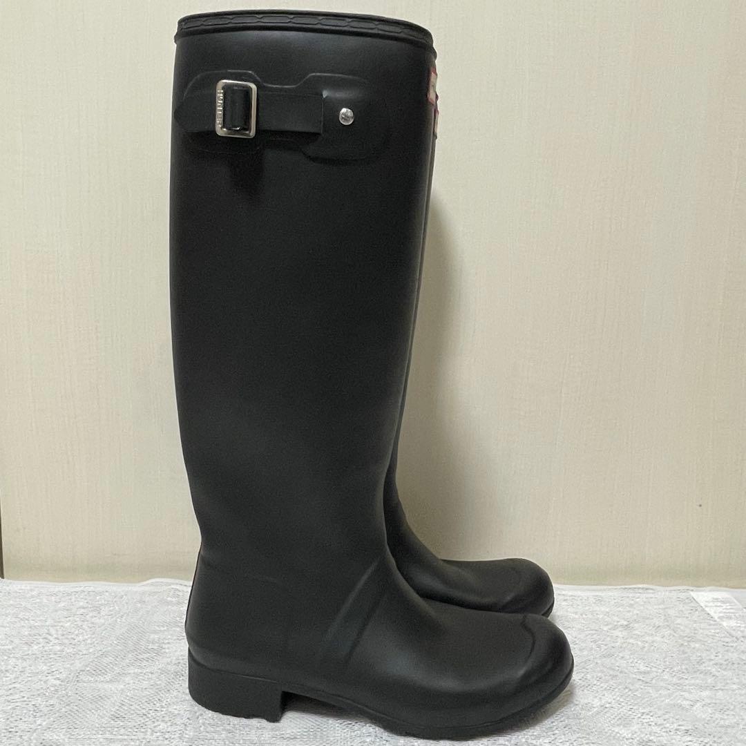 【美品】HUNTER レインブーツロングタイプ EU39 黒 BK ブラック