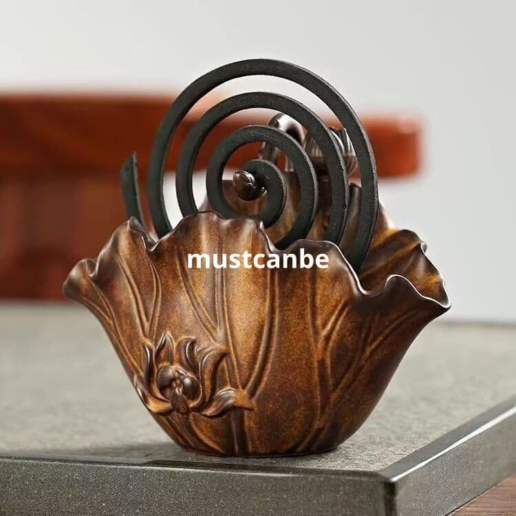陶磁 蓮花香炉 禅意香炉 茶道具 香道具 装飾品 工芸品 置物