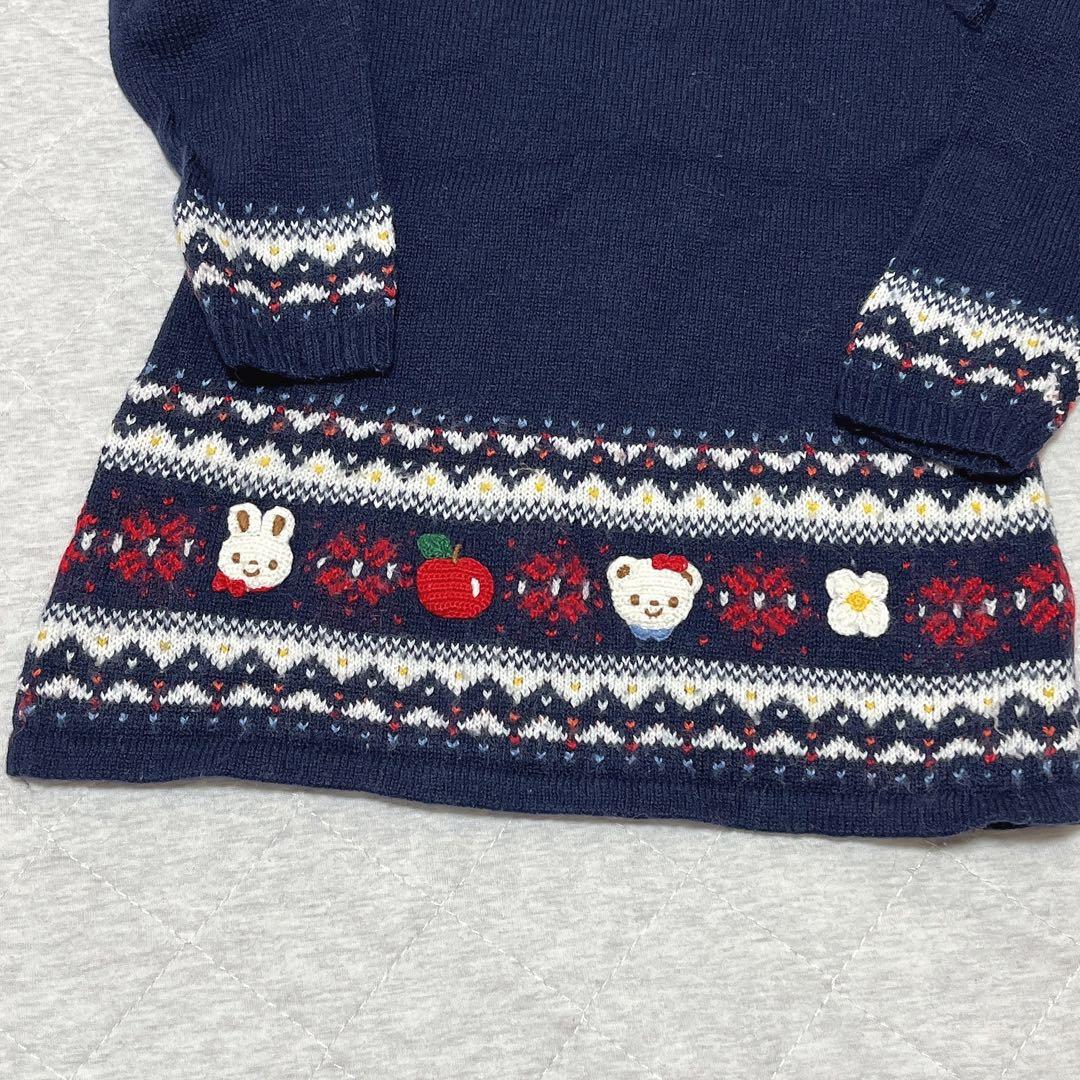 ファミリア　秋冬　familiar ネイビー ワンピース 90 美品　ニット