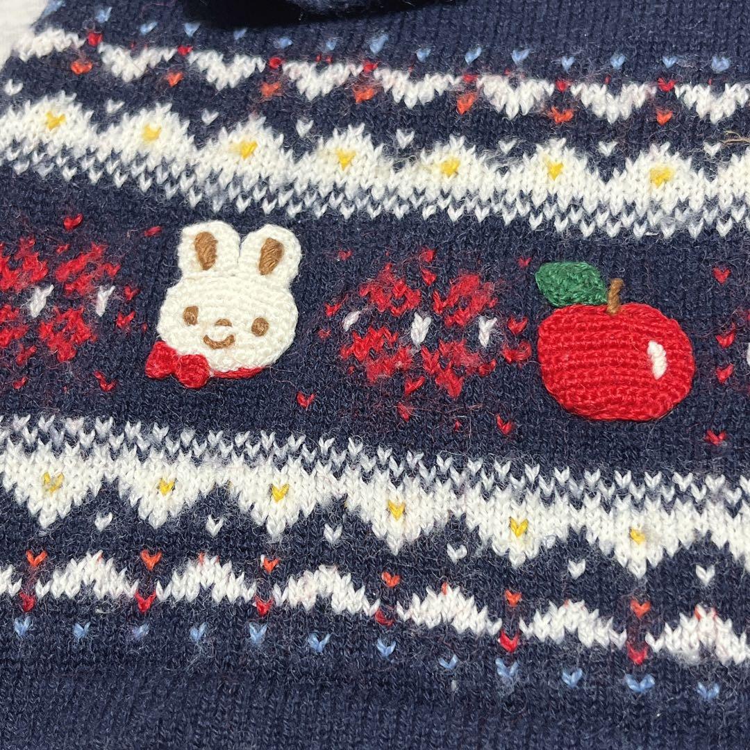 ファミリア　秋冬　familiar ネイビー ワンピース 90 美品　ニット