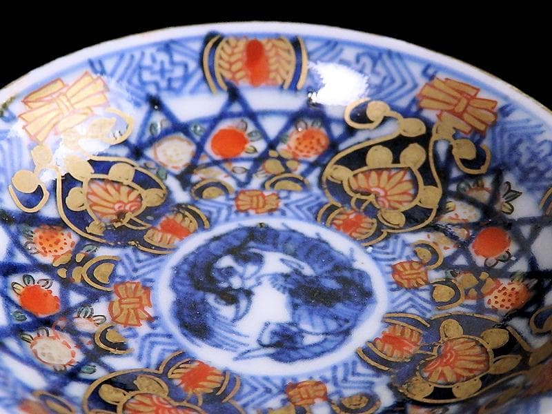 古伊万里　金襴手　団龍紋に花の図　豆皿　AS-CIy