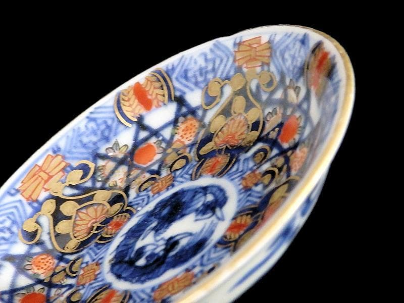古伊万里　金襴手　団龍紋に花の図　豆皿　AS-CIy
