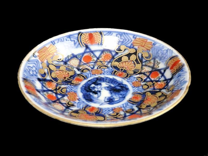 古伊万里　金襴手　団龍紋に花の図　豆皿　AS-CIy