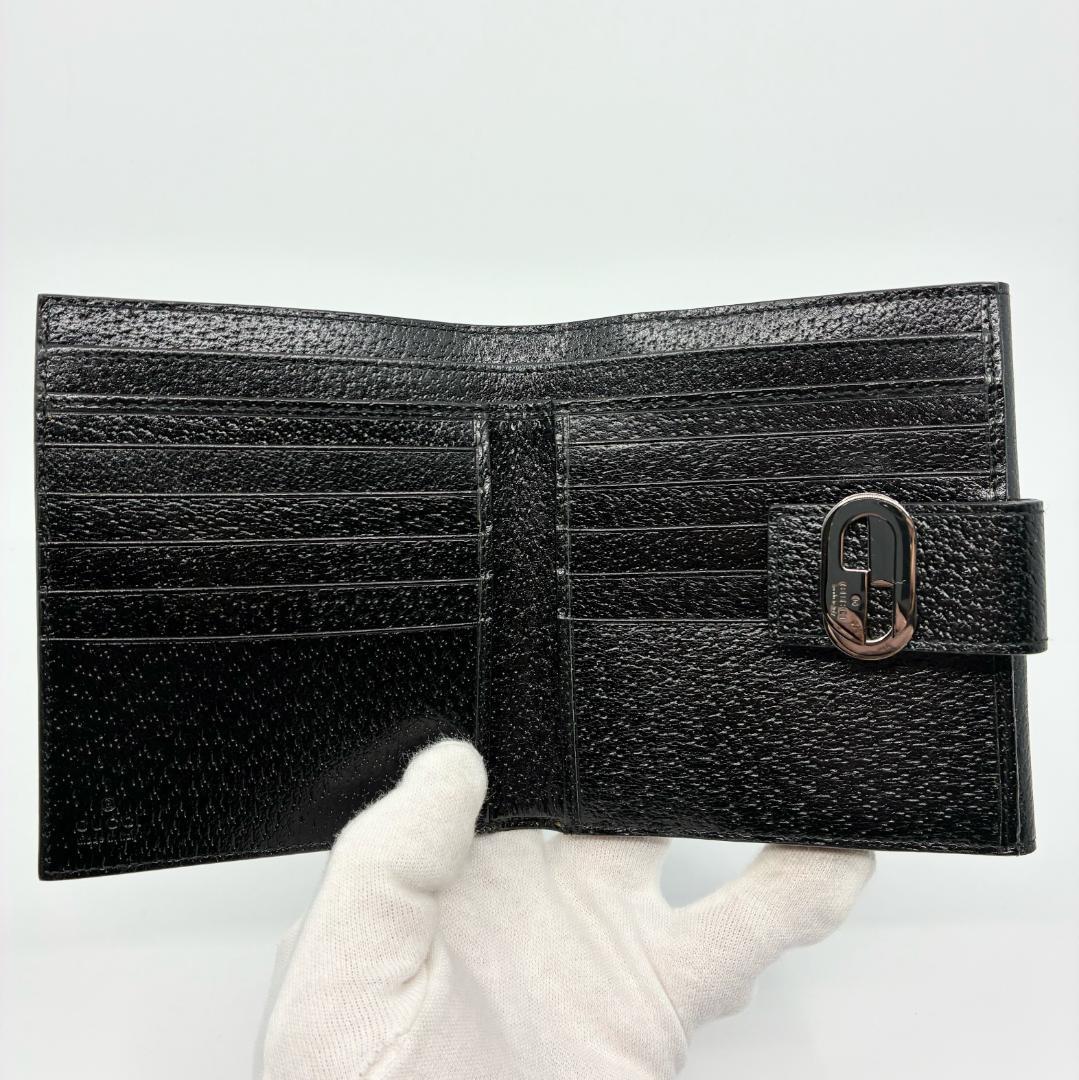 極美品 GUCCI グッチ レザー 二つ折り財布 黒 ブラック A1349A6