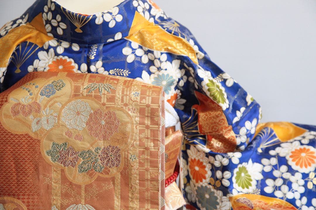 振袖フルセット 青 白 駒刺繍 金彩 正絹 成人式 前撮り