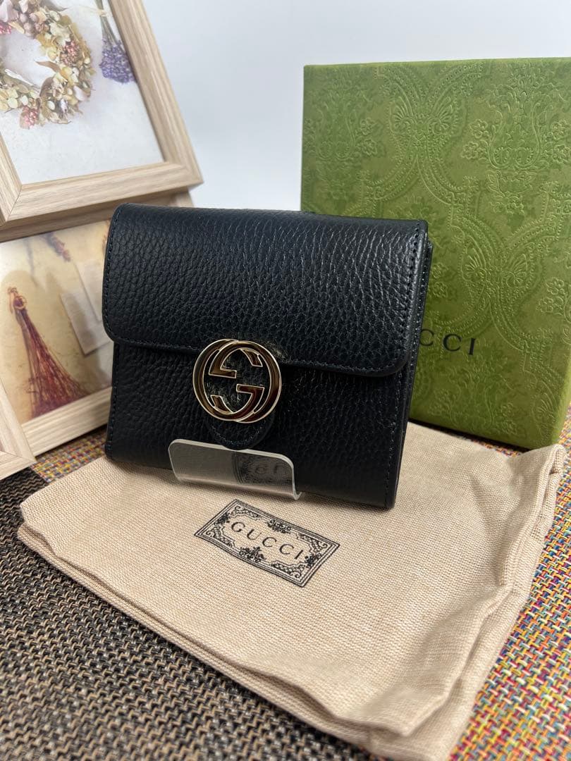 ✨ほぼ未使用✨GUCCI グッチ インターロッキング　二つ折り財布　ダラーカーフ