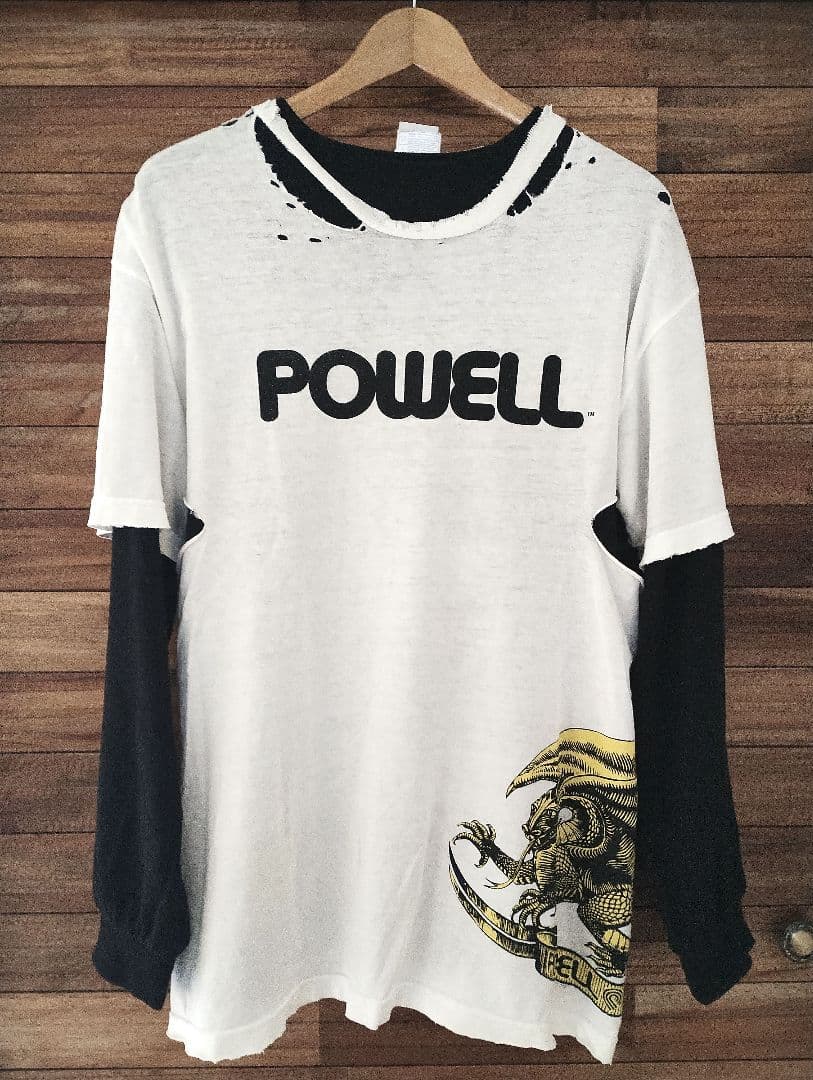 90s〜00s POWELL パウエル オーバルドラゴン 鬼フェードTシャツ
