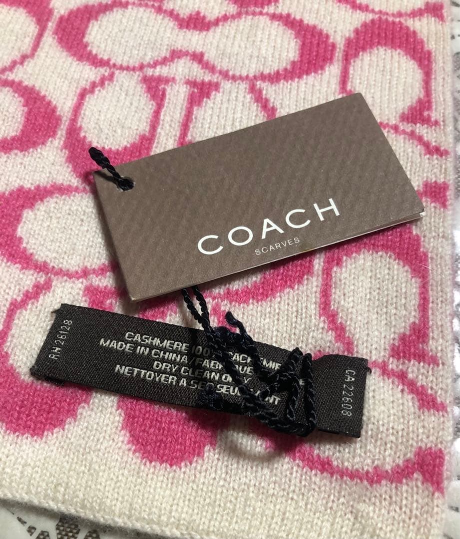 COACH カシミヤ ロゴマフラー ピンク