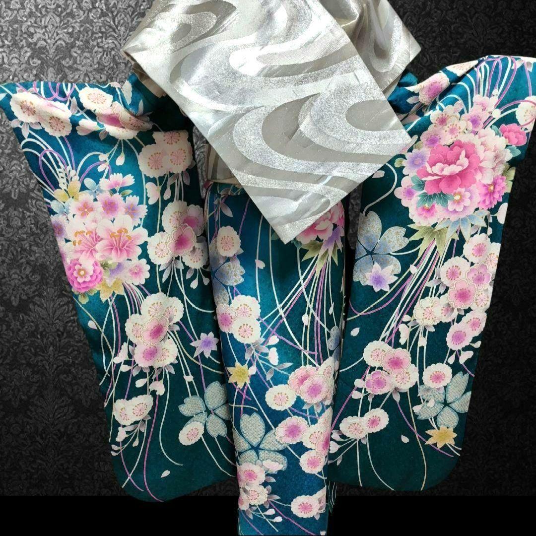 SALE中☆振袖フルセット(7点)・金駒刺繍・金彩加工・銀通し・鹿の子柄