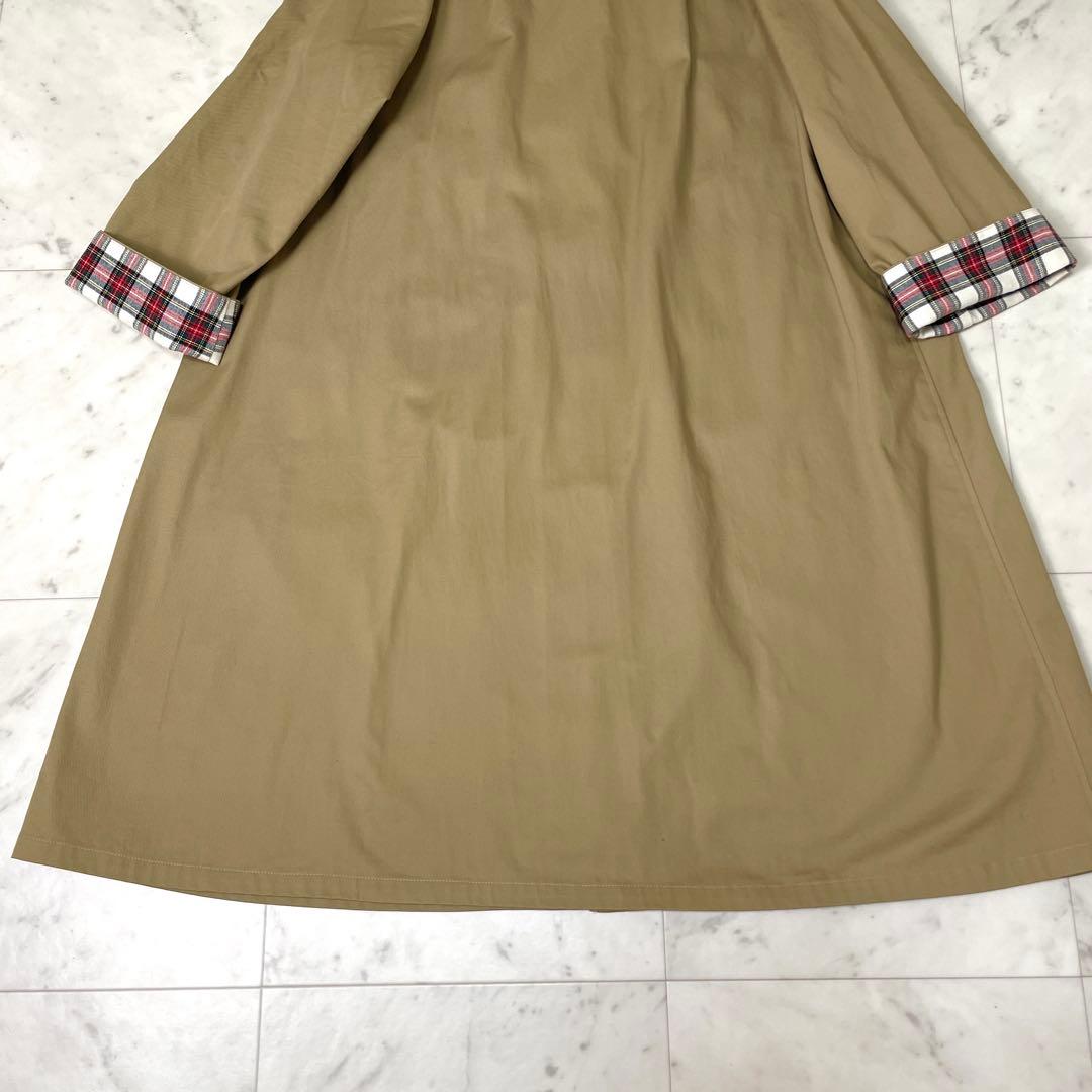 専用【美品】ミズイロインド ステンカラーコート チェック Aライン F ベージュ