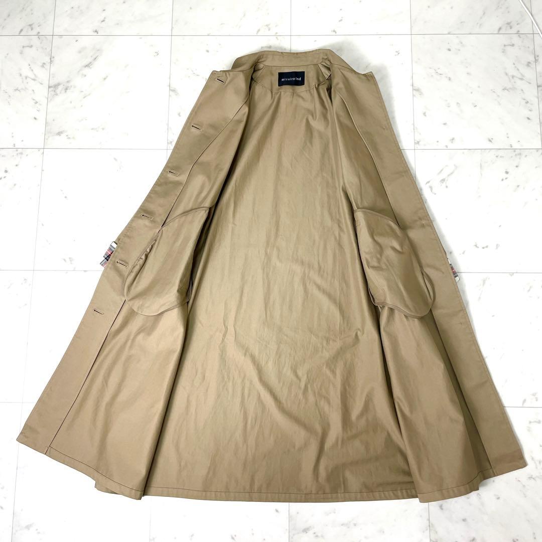専用【美品】ミズイロインド ステンカラーコート チェック Aライン F ベージュ
