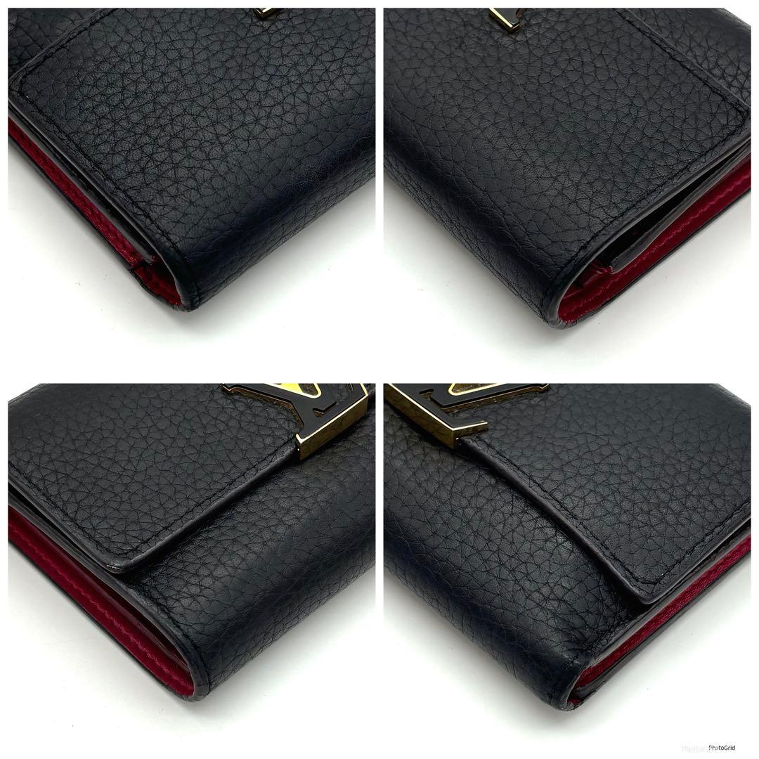 【美品】ルイヴィトン ポルトフォイユ カプシーヌ コンパクト 三つ折り財布 黒