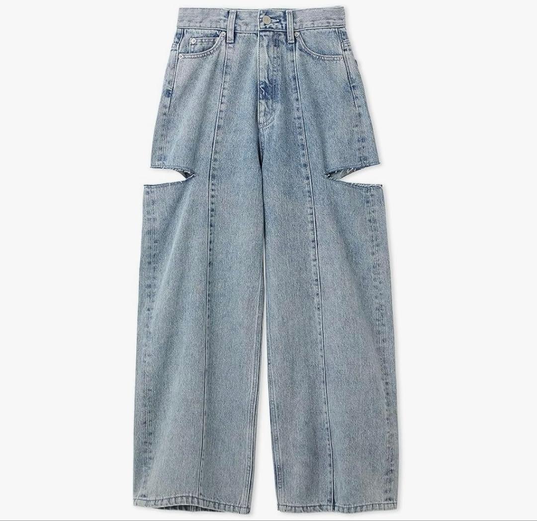 フレイアイディー　カットアウトバレルデニムパンツ　LBLU 00