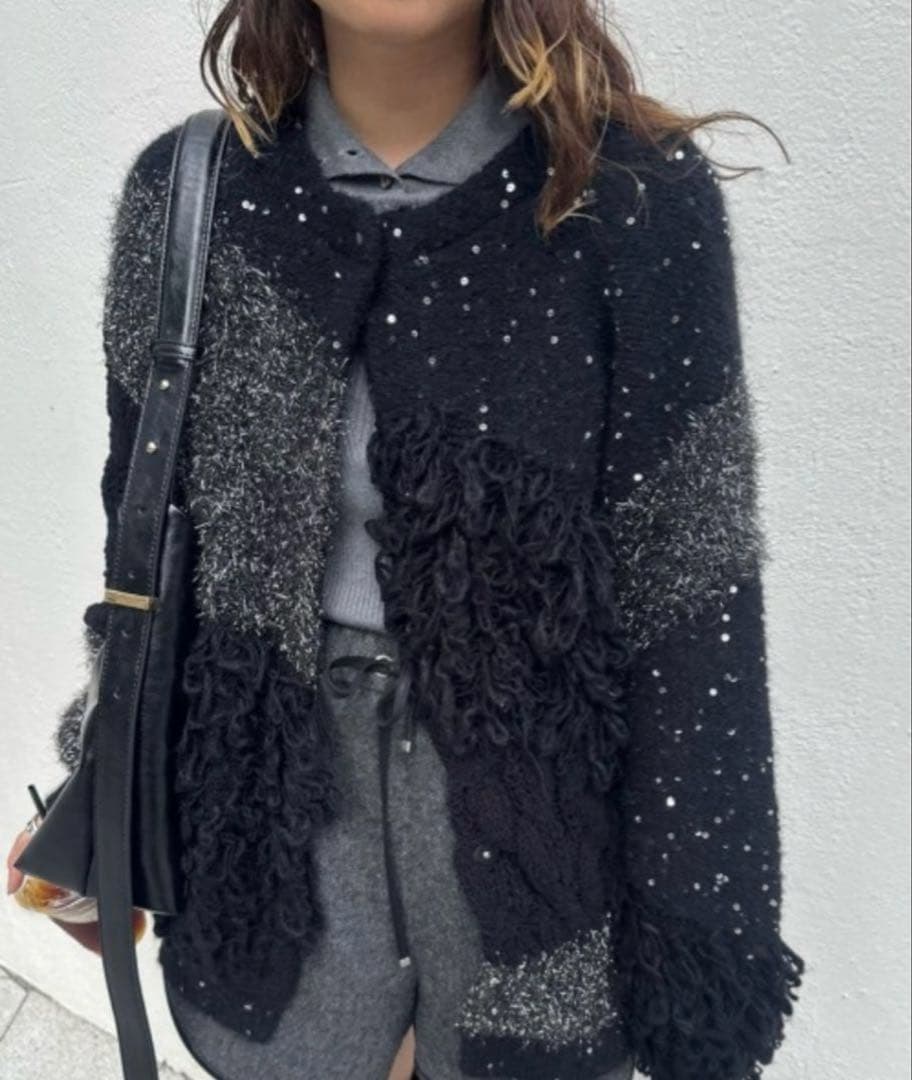 トップス AMERI PATCHWORK KNIT CARDIGAN